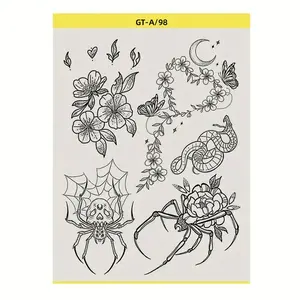 1 Roll，Tattoo Transfer Paper Stickers - Pre-Drawn Floral & Line Art Designs for Tattoo Artists, Reusable Temporary Tattoo Stickers with Intricate Patterns  - No Inkjet Needed, Easy Application for Body Art, Tattoo Supplies, Tattoo Stencil