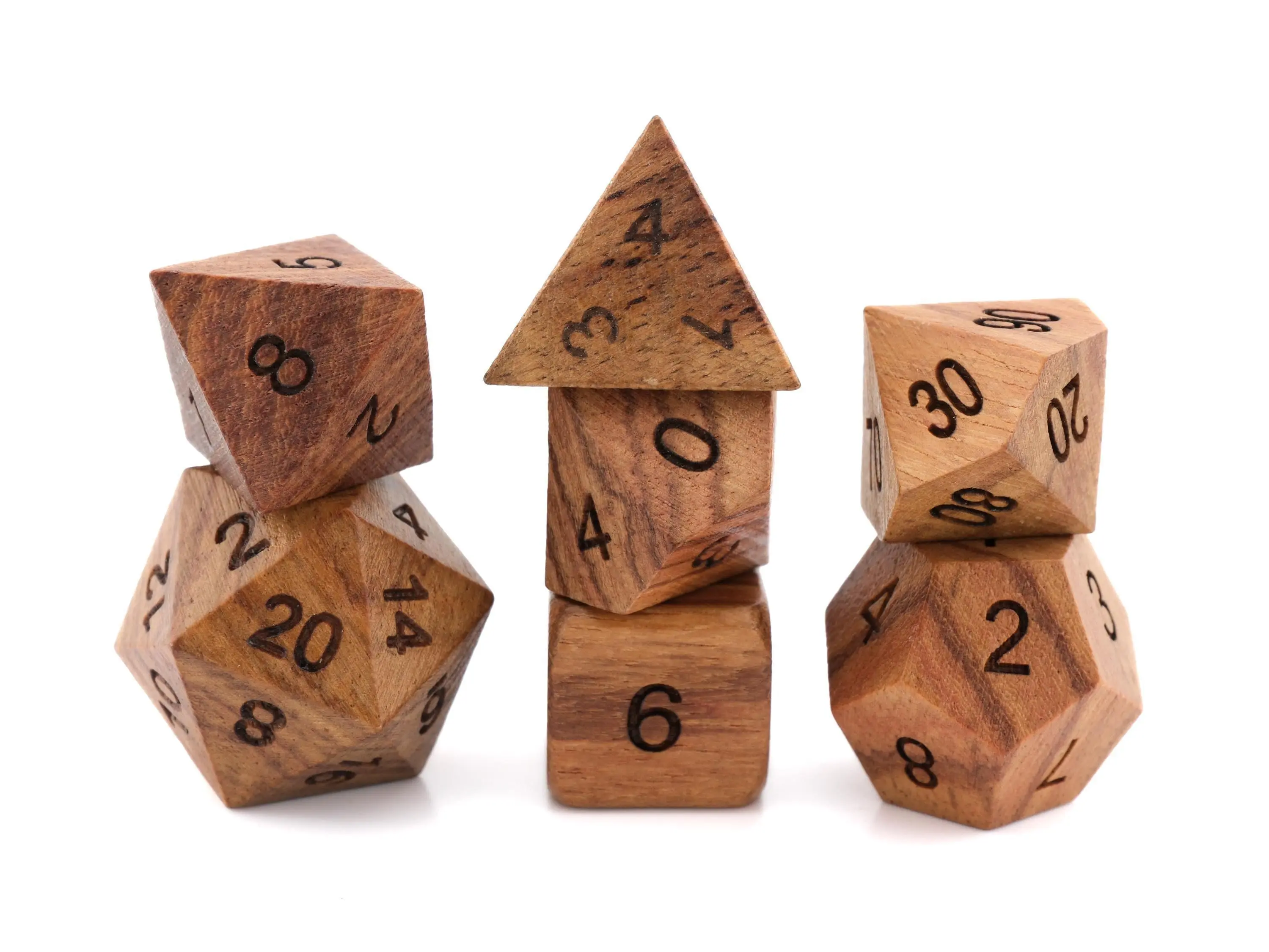 Teak Wooden Dice Set - 7-Piece Engraved Numbers Dice for DnD, RPG Games to Enhance Gaming Experience