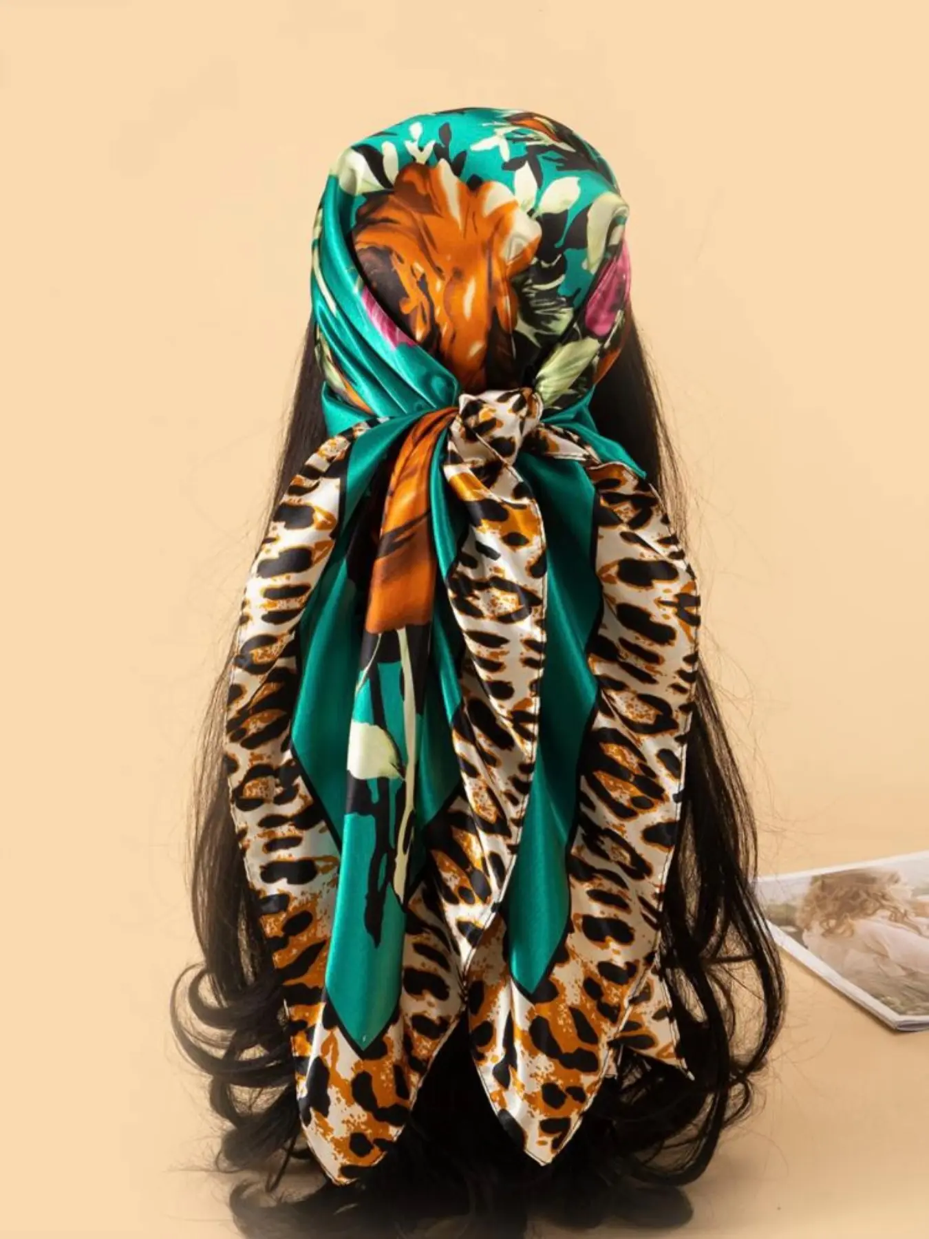 Leopard Print Scarf, Large Satin Silk Feel Square Shawl, Fashion Accessory Headscarf Wrap, Stylish Women's Clothing, Silk Feeling Scarf, Square Head Scarves