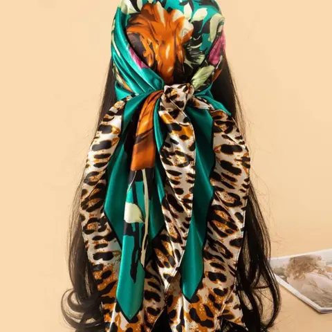 Leopard Print, Large Satin Silk Feel Square Shawl, Fashion Accessory Headscarf Wrap, Stylish Women's Clothing, Scarf For Hair