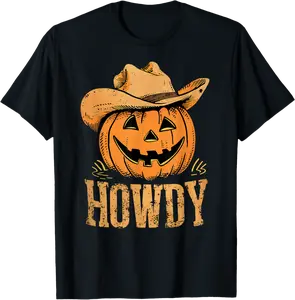 Western Rodeo Festive Cowboy Pumpkin Howdy Halloween T-Shirt - Ronniemu Shop 49B0DCVFTMQ2