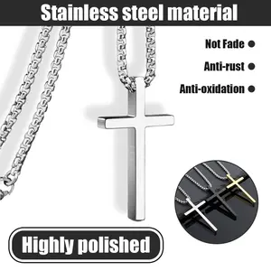 Unisex Cross Pendant Necklace in Silver Black Gold Stainless Steel Material Not Fade Anti-rust Anti-oxidation Highly Polished