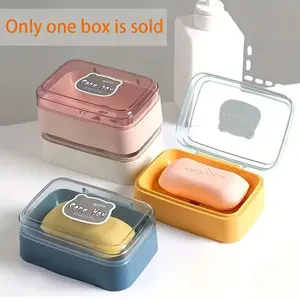 Transparent Plastic Soap Dish with Drain System and Lid, Rectangular Bathroom Organizer, Non-Slip Base, Durable for Home, Dorm, Travel