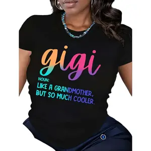 Women's casual round-neck T-shirt, printed with the Gigi letter pattern, comfortable to wear in all seasons, comfortable and breathable T-shirt