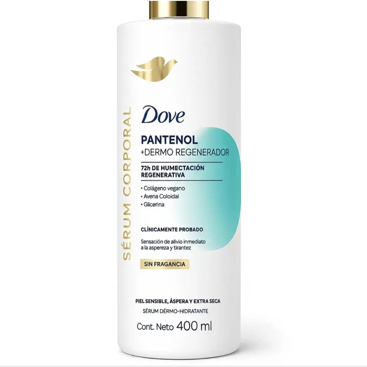 Dove Pantenol + Dermo Regenerador Body Serum 400 mL 72H Moisturizing Vegan Collagen Colloidal Oatmeal Glycerin Fragrance-Free for Sensitive Extra-Dry Skin