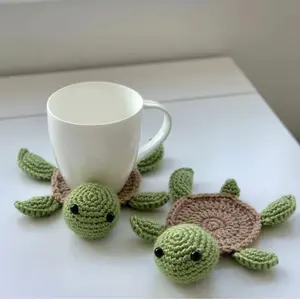 Funny Handmade Crochet Turtle Coaster Set, Heat-Resistant Mug Pad, Desk Table Decor, Fun Craft Gift, Perfect for Home Office Use