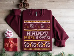 [SALE UP TO 50% + FREE SHIP] Happy Hailadays Ugly Christmas Sweatshirt, Washington Fan Christmas Gift, Commanders Fan Holiday Gift, The Hogs Funny Gift