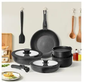 12-Piece Nonstick Pots and Pans Set, With Removable Handle, Induction Cookware, Black Aluminium Detachable