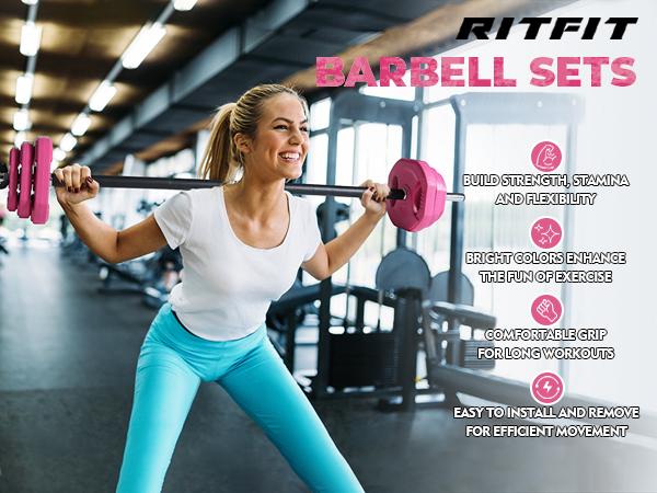 RitFit Adjustable Barbell Weight Set for Strength Training and Weightlifting at Home and Gym fitness exercise dumbbells weights fit woman