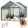 VEVOR Metal Poultry Enclosure (3.3x6.6x3.3ft, 4-6 Bird Capacity) with PE Tarp Rain Cover, Double Doors, Spire Roof, Secure Bolts, Predator-Proof Mesh, Chicken Coop Accessories, Pairs with Nesting Box Coops for Hens, Ducks, Geese#SohoChic