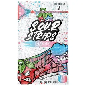 Sour Strips Dreamberry 3.4oz Bold Sweet Tangy Candy Soft Chewy Duos Flavor Resealable Pouch Vegan Friendly Snack