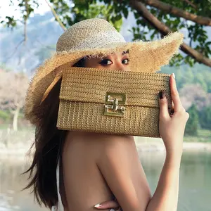 T319 Women's Hand-held Casual Woven Bag 2026 New Holiday Hand-held Envelope Straw Bag