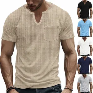 Summer Men's Imitation Hemp Bamboo Joint Loose Breathable Casual V-neck Quick-drying Short-sleeved T-shirt