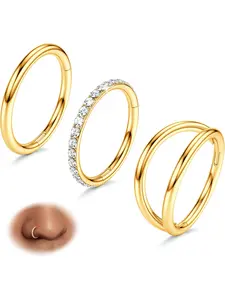 Pack of 3 Nose Piercing - 316L Stainless Steel Double Hoop Nose Ring 16G/18G/20G CZ Septum Piercing Helix Conch Tragus Daith Earring Lip Piercing Jewellery Hypoallergenic Women Men 7/8/9/10