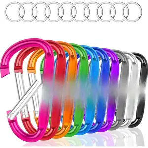 10 count Carabiner Clips Set, 3" Aluminum  Clips with D Ring Design & 10 count Keyrings, Heavy Duty Carabiner for Outdoor Gear, Camping &