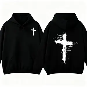 If God Is On Our Side Cross Christian Hoodie Double Sided Grunge Faith Graphic Oversized Sweatshirt with Bold Cross Design Long Sleeve Casual Pullover