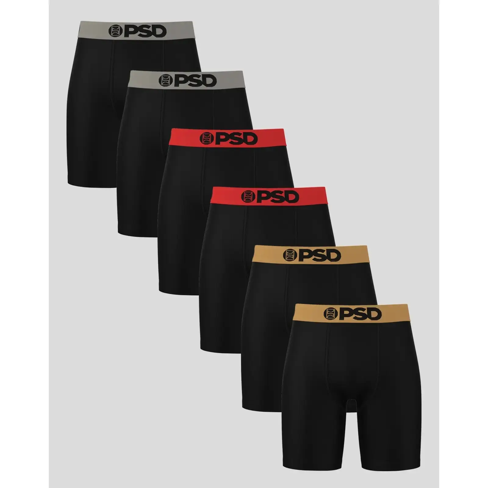 PSD Mens Chrome Solids Boxer Brief 6 Pack - Standard Length 7 Inch Inseam, Soft and Breathable Cotton Fabric PSD Mens Chrome Solids Boxer Brief 6 Pack - Standard Length 7 Inch Inseam, Soft and Breathable Cotton Fabric