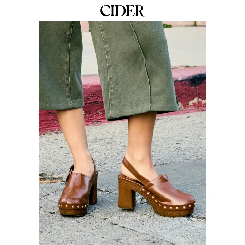 Cider BUCKLE STUDDED MULE HEELS