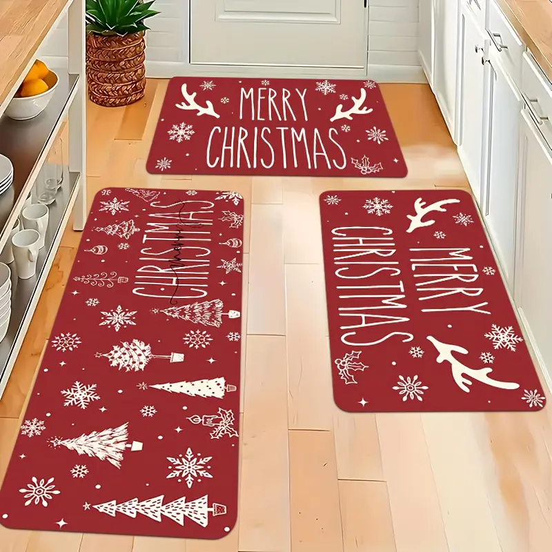 2pcs/3pcs Carpet Rug Set Suitable for Bedroom, Living Room, Kitchen - Red Christmas Theme Carpet with Soft Cushioning  Non-Slip Machine Washable Mat - ' Room & Narrow Hallway Rug, Modern Home Decor