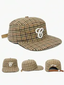 1pc Men's G Letter Embroidered Leopard Print Adjustable Snapback Hat, Street Hip Hop Cap, Warm Sun Protection Plaid Flat Brim Hat, Christmas Gift