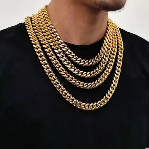 Cuban Link Chain for Men Mens Stainless Steel Miami Curb Chains Necklace 6/8mm Thick Real Gold/Silver Plated Diamond Cut Non-Tarnish Jewelry Trendy Gifts 8-9,22-26 Inch