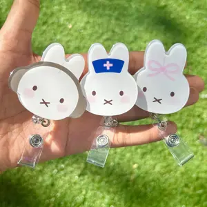 Bunny Rabbit Retractable ID Badge Reel - White Bunny Badge Reel ,Doctor , Nurse , Medical Worker , Coworker