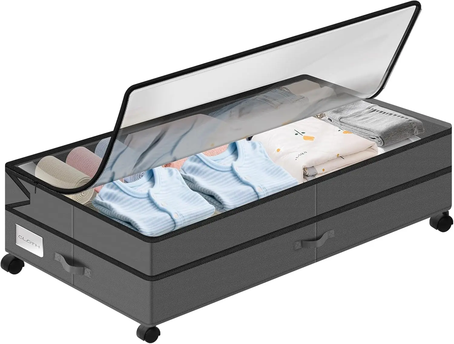 XXL 80L Rectangle Plastic Under Bed Storage Bin with Wheels, Adjustable Clear-Lidded Multifunctional Organizer, 11.7"h Space-Saving Home Solution for Bedrooms, Organizing Cluttered Areas
