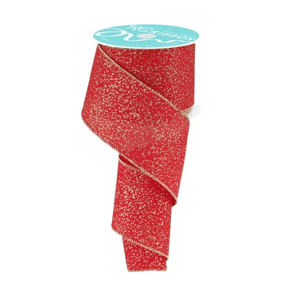 2.5" x 10yd Irregular Spotted Glitter Ribbon – Red/Gold