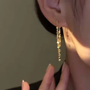 Double chain tassel earrings for big face and slimming everyday versatile earrings for women gift springtok