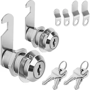 Keyed Different 1-1/8" Cabinet Cam Locks with Keys, Zinc Alloy Replacement Lock Set for Secure Files Drawers RV Storage, Silver 2 PCS