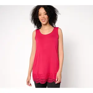 LOGO Layers by Lori Goldstein Knit Tank with Lace Trim