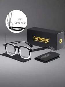 Caterside Casual Square Frame Glasses, Elegant Comfortable Unisex Design, Anti-Blue Light PC Lens, Tr90 Material, Suitable for All Seasons