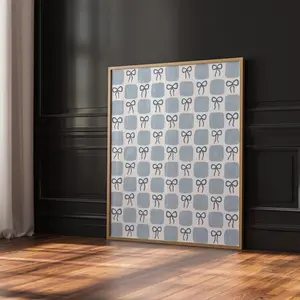 Coastal Granddaughter Wall Art Print, Blue Toile and Checkered Pattern Poster, Blue Bows Print, Preppy College Apartment Decor, Trendy Room Decor, Unframed