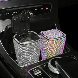 Bling Mini Car Trash Can with Lid, Windproof Odor-Proof Interior Bin