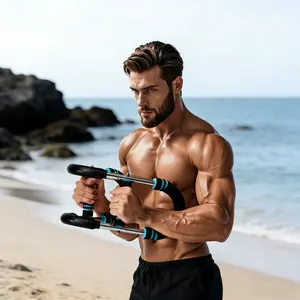 Adjustable U-Shaped Multi-Functional Arm Trainer with reinforced stainless steel, blue non-slip grip. Suitable for all fitness levels, detachable for carry. Efficiently trains arms and chest for professional home workout effect