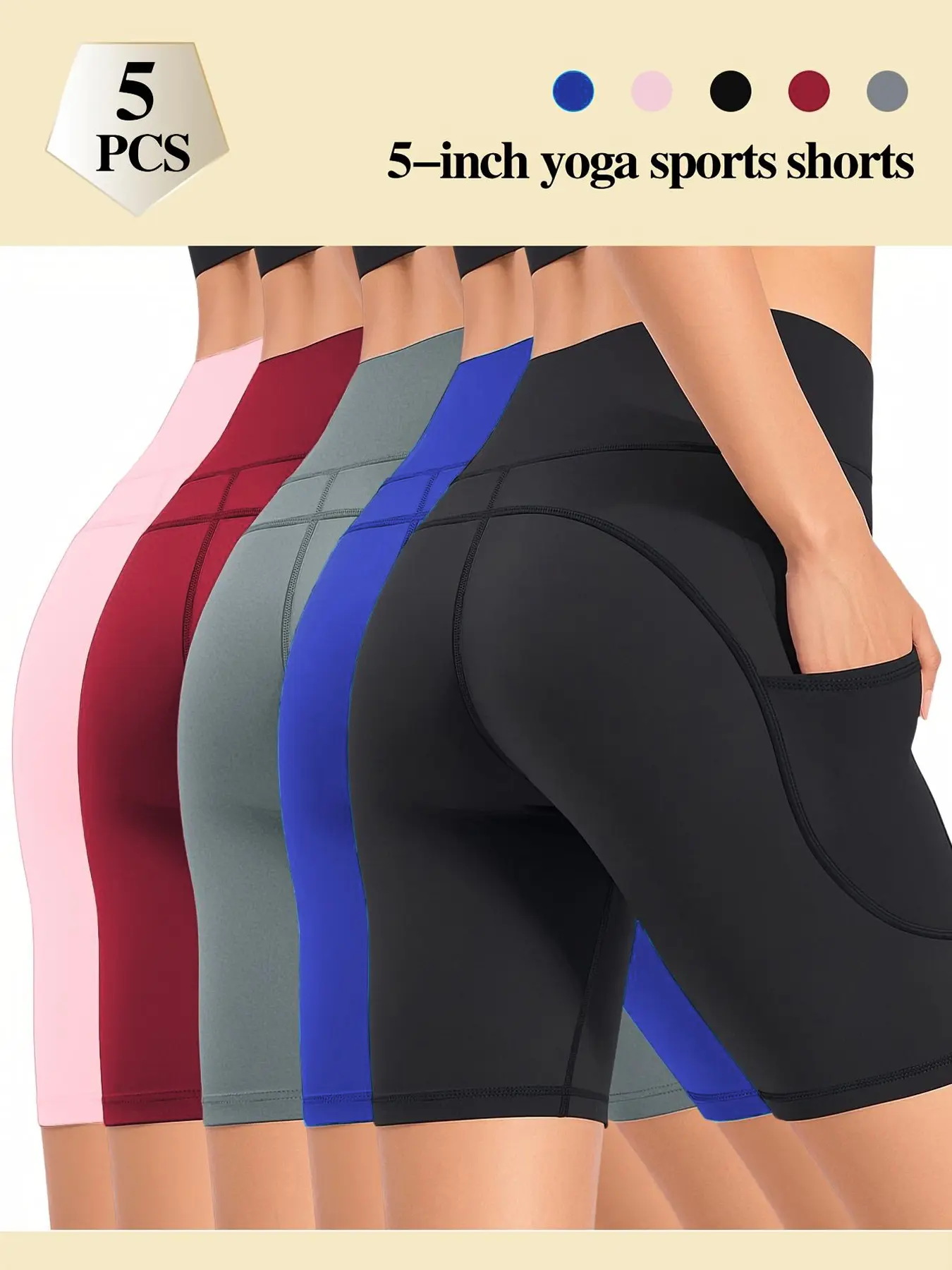 Women's High Waist Biker Shorts, Seamless 4-Way Stretch Fabric with Pockets and Butt Lifting Compression for Yoga and Running, Seamless Gym Short, 4-Way Stretch Women's Sports Shorts