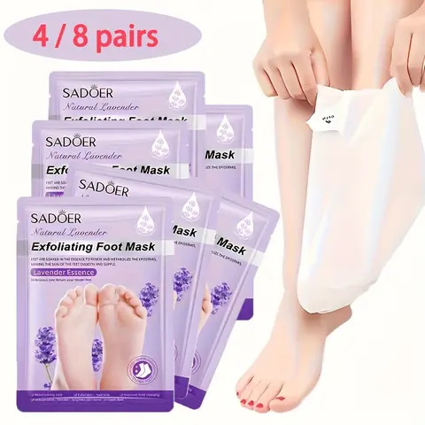 SADOER 4/8 Pairs Lavender-Scented Foot Peeling Masks (4 & Above Pairs), Smooth, Moisturizing, Exfoliating Foot Care Aid with Nail Hydration, Travel-Size Independent Packaging, Easy-Carry, Ideal for Adults, Gift Option