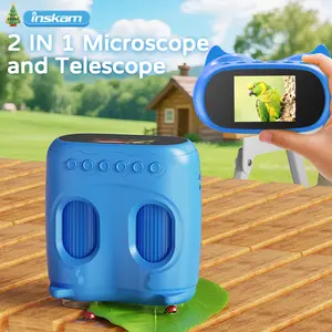 INSKAM Two-In-One Kids Telescope&Microscope 3M-1000M Distance Telescope 1000X Magnification 4K Microscope Manual focus Type-C Powered STEM Device for 3-12 Years Boys Girls