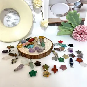 Stochastic 10PCS Different Maerail Crystal Necklace Star Bullet Crucifix Crystal Wand Amethyst Chips Healing Stone From IG Crystal