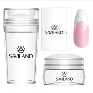 Saviland French Tip Nail Stamp kits with Clear Silicone Long & Short Jelly Stamper and Scrapers for French Manicure DIY and Salon