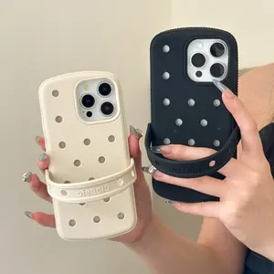 Creative Slippers DIY for Crocs Charms Silicone Case Breathable,Shockproof,Soft Cover for iPhone 16 15 14 13 12 11 Pro Max Plus Blue