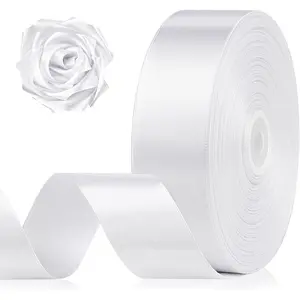 1-1/2 Inch 100 Yards White Satin Ribbon, Solid Fabric Ribbon Roll for Flower Bouquet,  Wrapping, Roses Making, Handmade Crafts