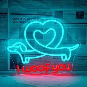Heart Dachshund Neon Sign, USB Powered LED Luminous Wall Hanging Neon Light, Decorative Light for Home, Office, Store, Pet Shop, Game Room, Decorative Lighting, Wall Lights