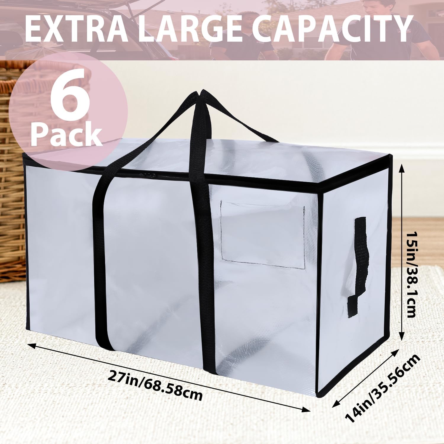 STOWM 6-Count Heavy-Duty Extra Large Collapsible Zippered Blue Storage Bags - Quality Plastic, Home and Office Organiser, for Clothes, Tools, Bulky Items, Storage Organization, Convenient Space-Savers summerwins