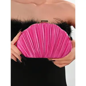 Shell Shaped Clutch Purse Ruched Mini Crossbody Bag Elegant Evening Handbag with Chain Strap