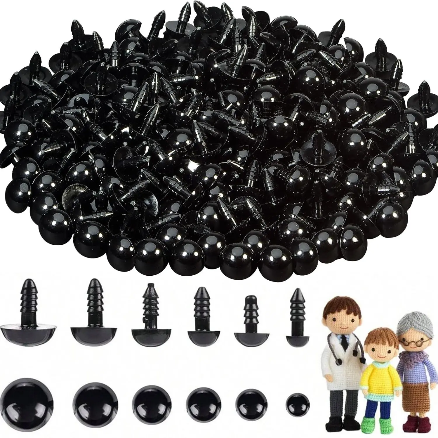 700pcs Black Plastic Crochet Safety Eyes with Washers, Round Doll Eyes, DIY Handmade Doll Eyes, Suitable for 6-14mm Plush Animals and Amigurumi, DIY Crafts Supplies & Decorations, Craft Embellishments, Doll Parts
