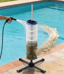 Pool Filter Cleaner Spinning Stand Tool, Rotating Pool Filter Cleaning System for 3", 4", 6" Swimming Pool Cartridge Filter, Includes Waterproof Gloves & Storage Bag