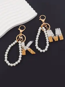 Artificial Pearl Bead Initial Pendant Keychain, Elegant Keychain, Simple Classic Design, Suitable for Bag Key Accessories