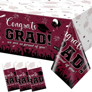 3 Pack Class of 2026 Congrats Grad Plastic Graduation Tablecloth Maroon Rectangle Tablecover for College High School Party Decorations Supplies 54 x 108Inch