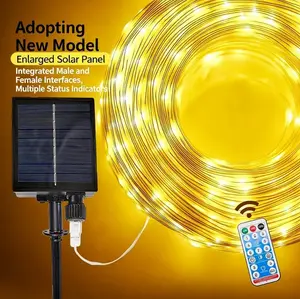 [Official direct sales] GIAKI Solar String Lights Outdoor with Remote 30M 300 LED beads Timer 3-Wire Flat Cable IP68 Waterproof Energy-Saving Warm White Ambient Lighting